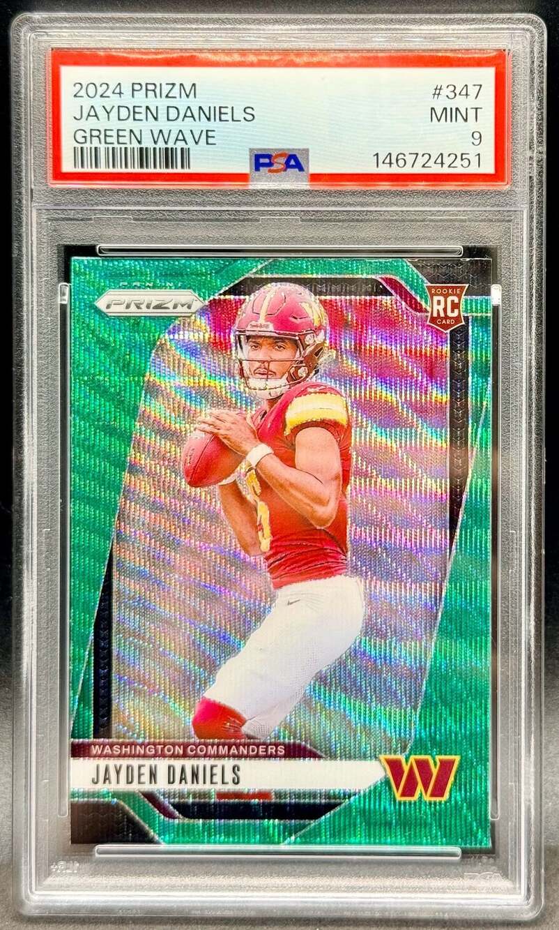 Jayden Daniels Rookie Card Panini Prizm Green Wave PSA 9 Commanders NFL Football